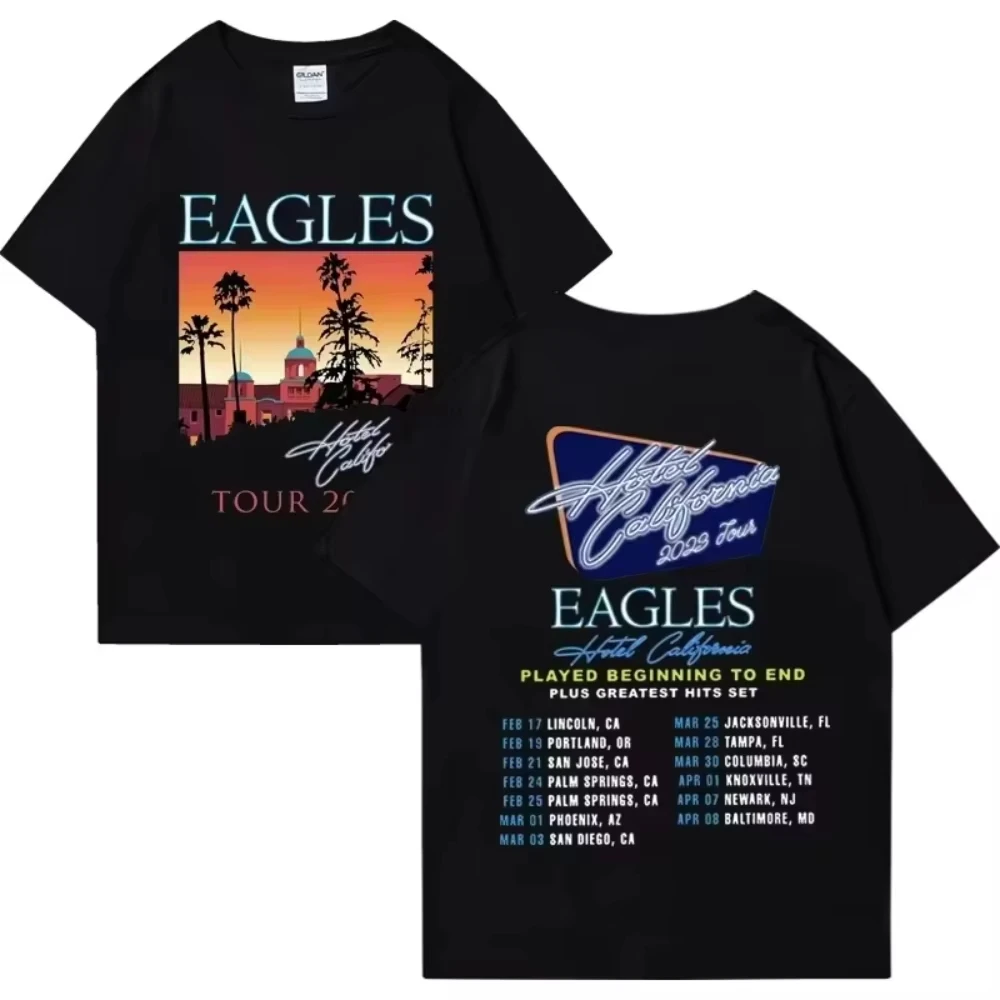 

Новая футболка унисекс 2025 года с ретро-принтом американской рок-группы Eagle Music, классическая уличная одежда, хлопковая футболка с коротким рукавом