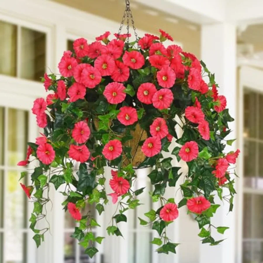 

Artificial Fake Hanging Flowers for Outdoors, Hanging Baskets for Plants Outdoor, Faux Vine Bougainvillea for Urn Fillers Front