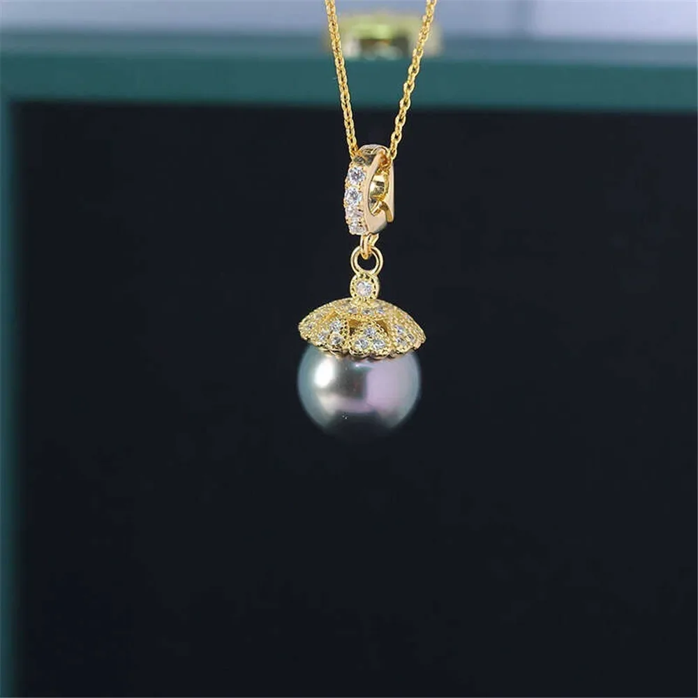 S925 Sterling Silver Pearl Pendant Setting, DIY Empty Bezel Cup Jewelry Supplies for Craft Making, Hollow Prong Pendant Findings