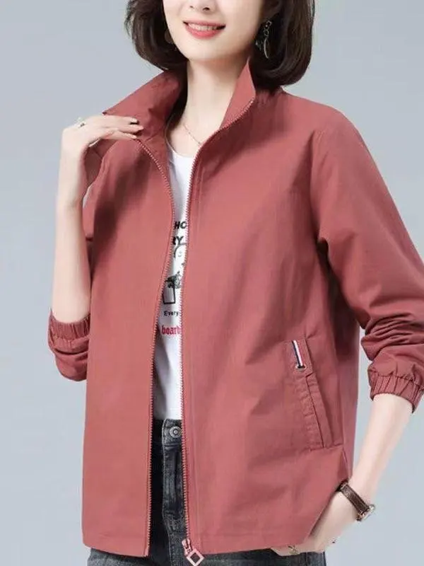 2025-new-women's-spring-autumn-loose-fit-stand-collar-jacket-slimming-outerwear-simple-two-piece-set-plus-size-mommy-style