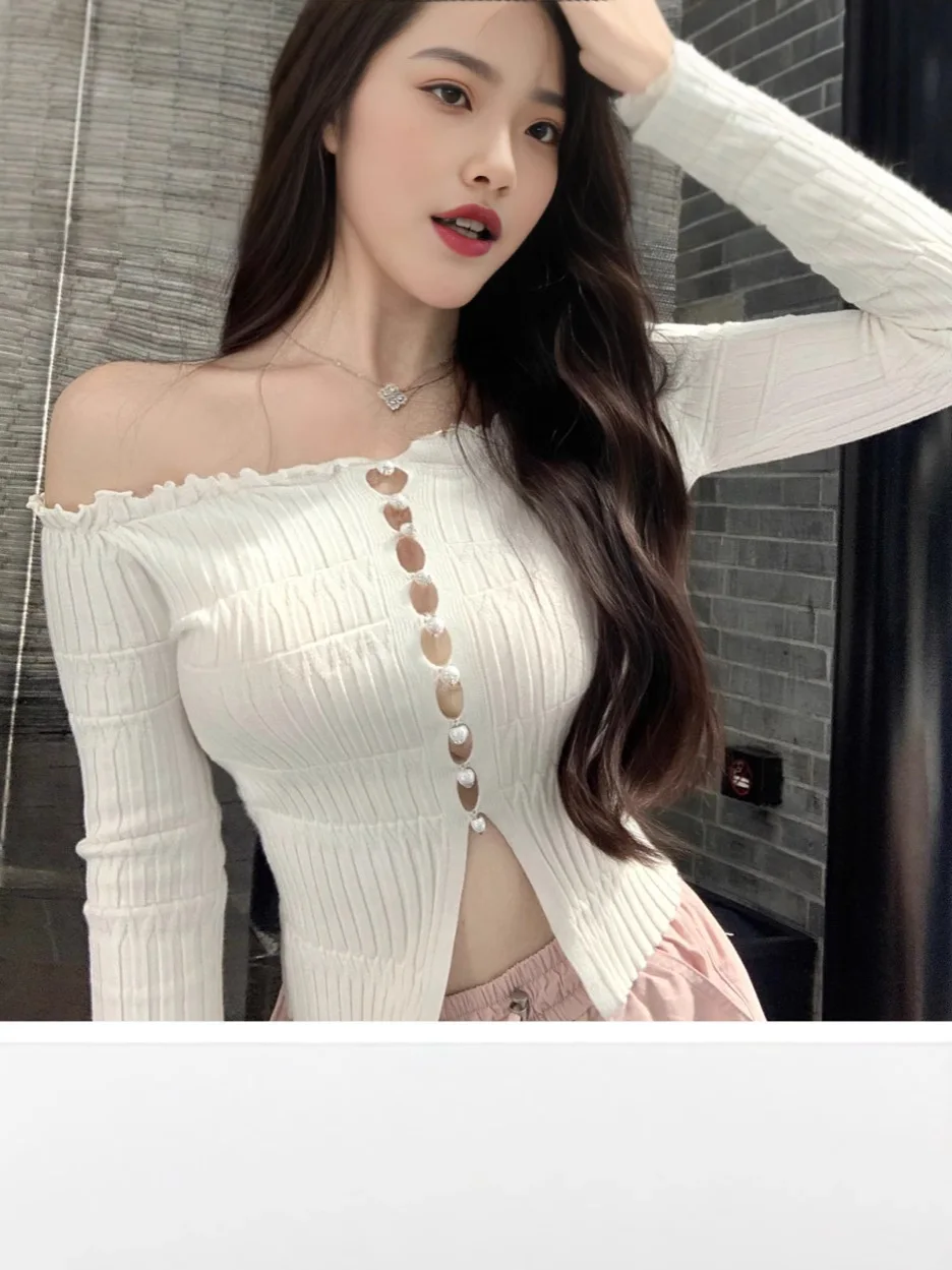 

Sexy Off Shoulder Shirt Women Cardigan Slim Casual Long Sleeve Knitted Sweater Top