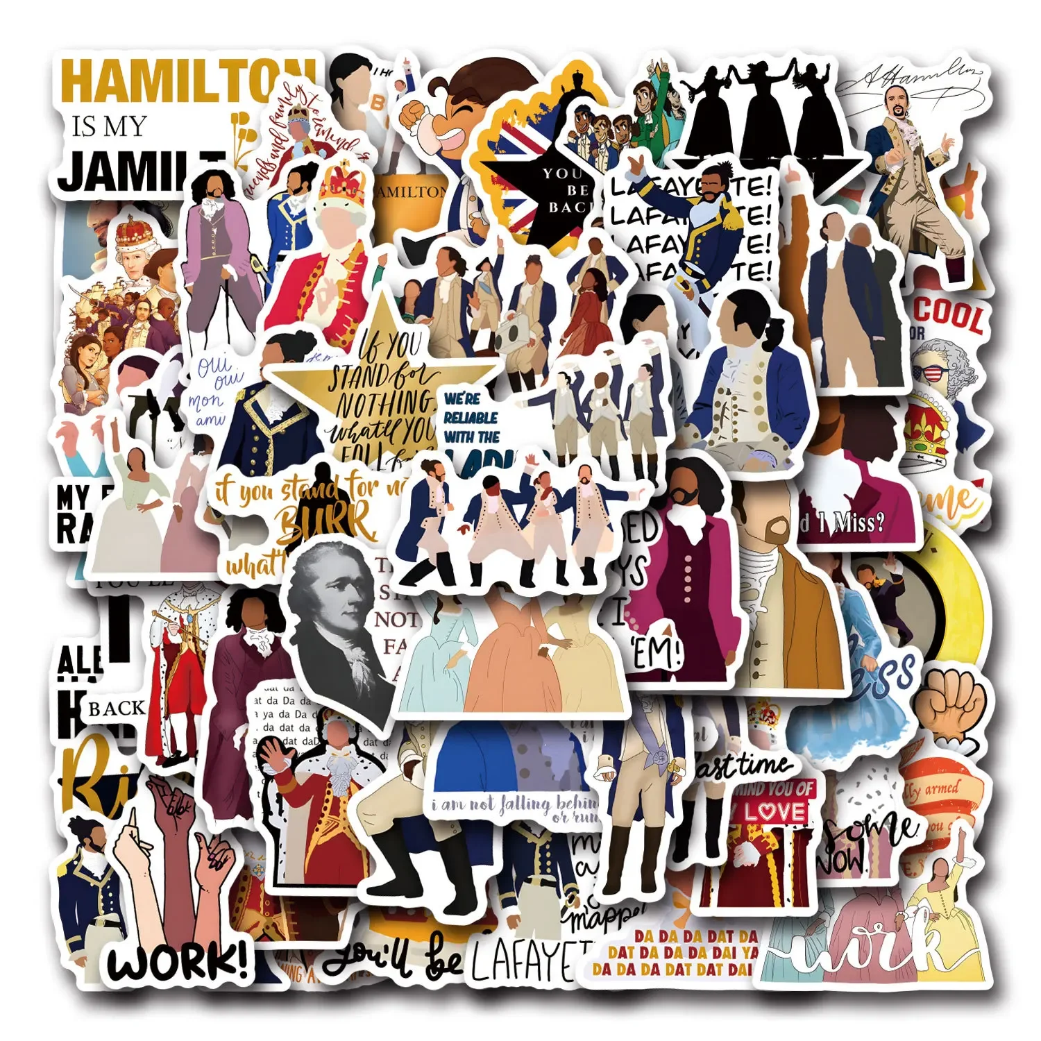 55 Uds. Pegatinas de dibujos animados de Hamilton, calcomanías de Drama musical, bricolaje, álbum de recortes, nevera, equipaje, portátil, teléfono, guitarra, pegatina decorativa para coche