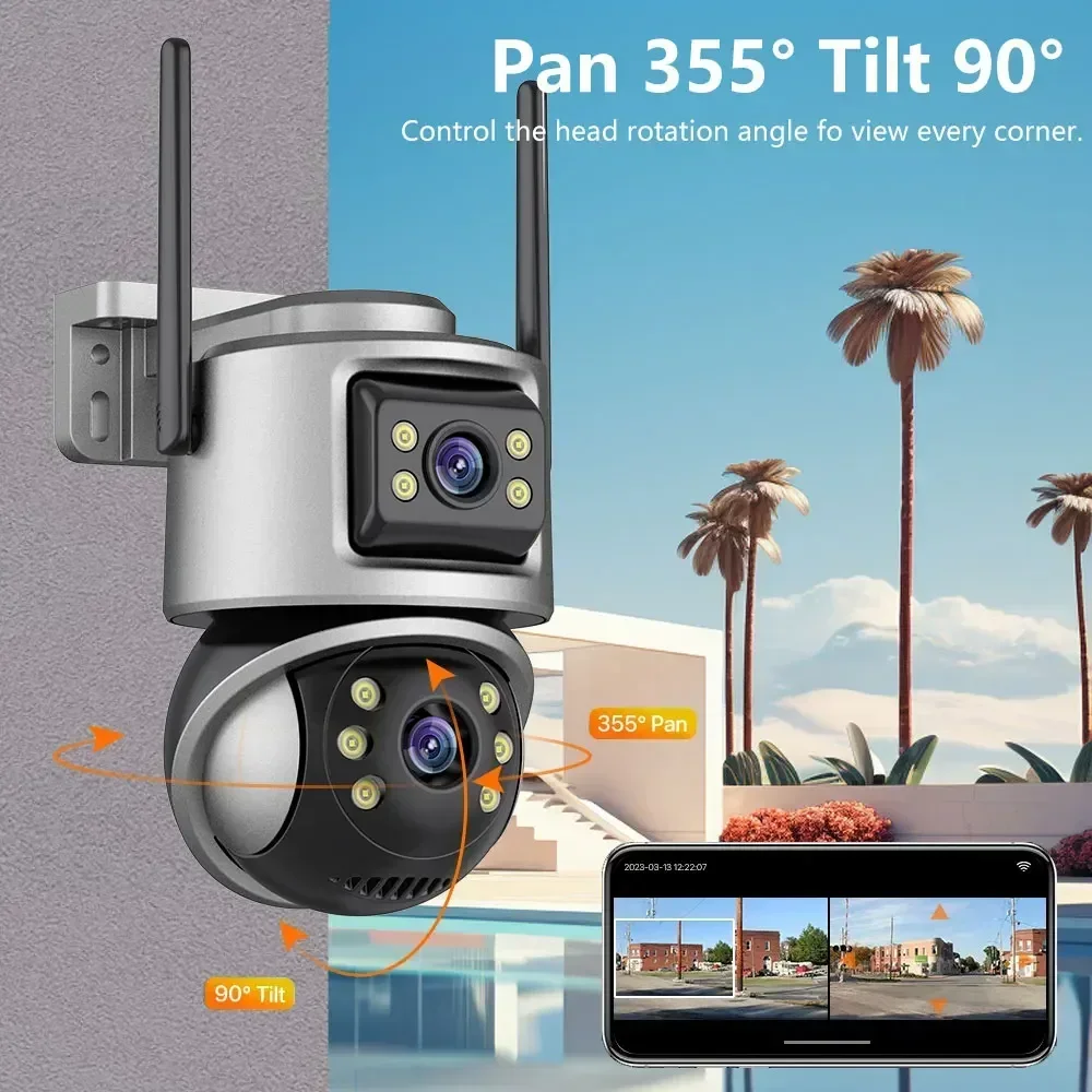4K 8MP PTZ WIFI Camera Dual Lens Dual Screen IP Camera Outdoor 4MP Auto Tracking Security Protection CCTV Surveillance ICSee