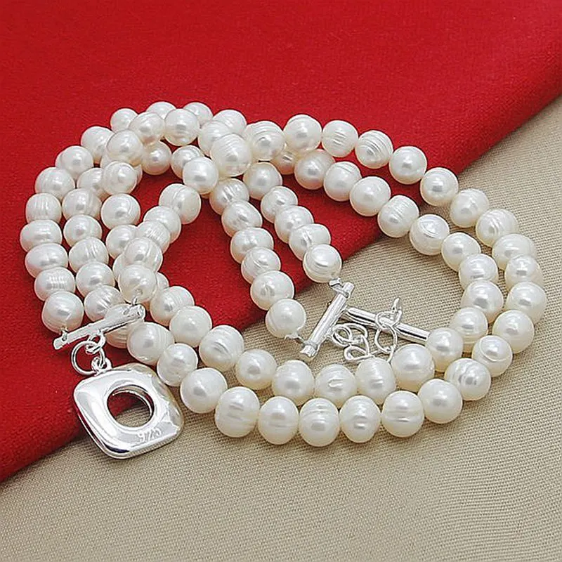 925 Sterling Silber Perlen-Doppelketten-Halskette für Damen, Modeschmuck, Retro, Anmutig, Edel, Party-Accessoires, Geschenk – Detail 5