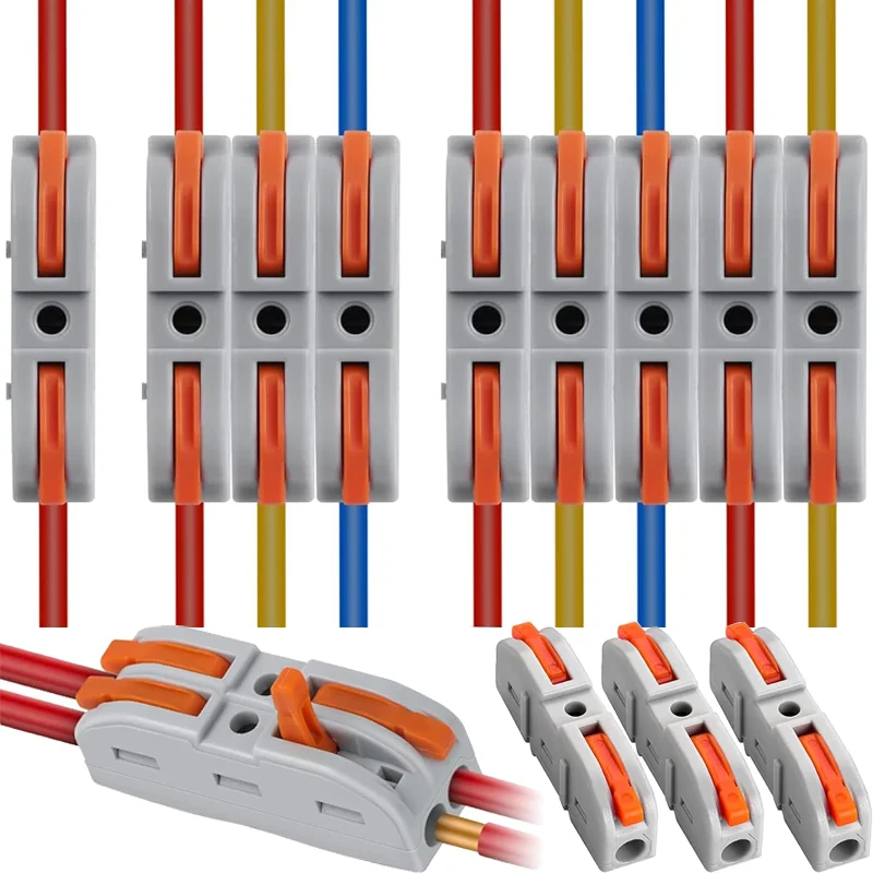 1-4 Pin Lever Wire Connector 28-12 AWG Compact Quick Wiring Terminal Blocks Electrical Splicing Kit SPL Push-In Cable Connectors