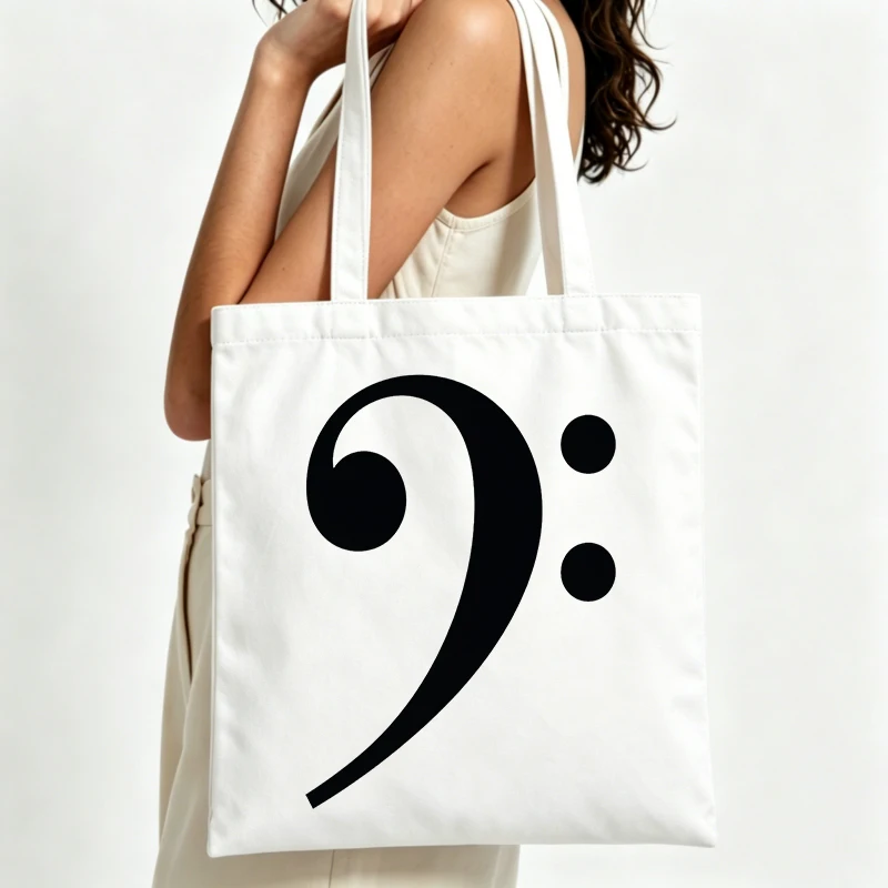 music note graphic canvas tote bag, minimalist design for daily shopping and casual outings