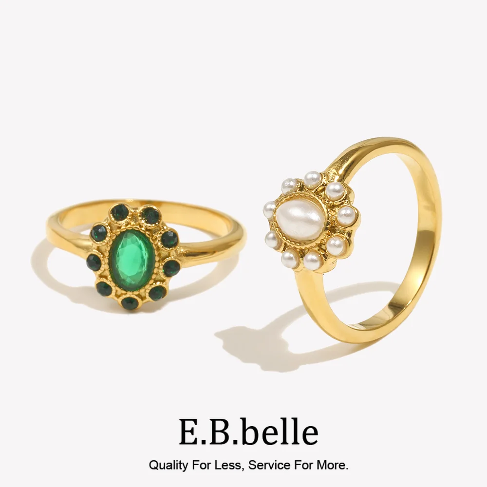 E.B.belle Luksusowy elegancki modny pierścionek z perłą Pierścionek damski ze stali nierdzewnej 316L Akcesoria pozłacane 18K