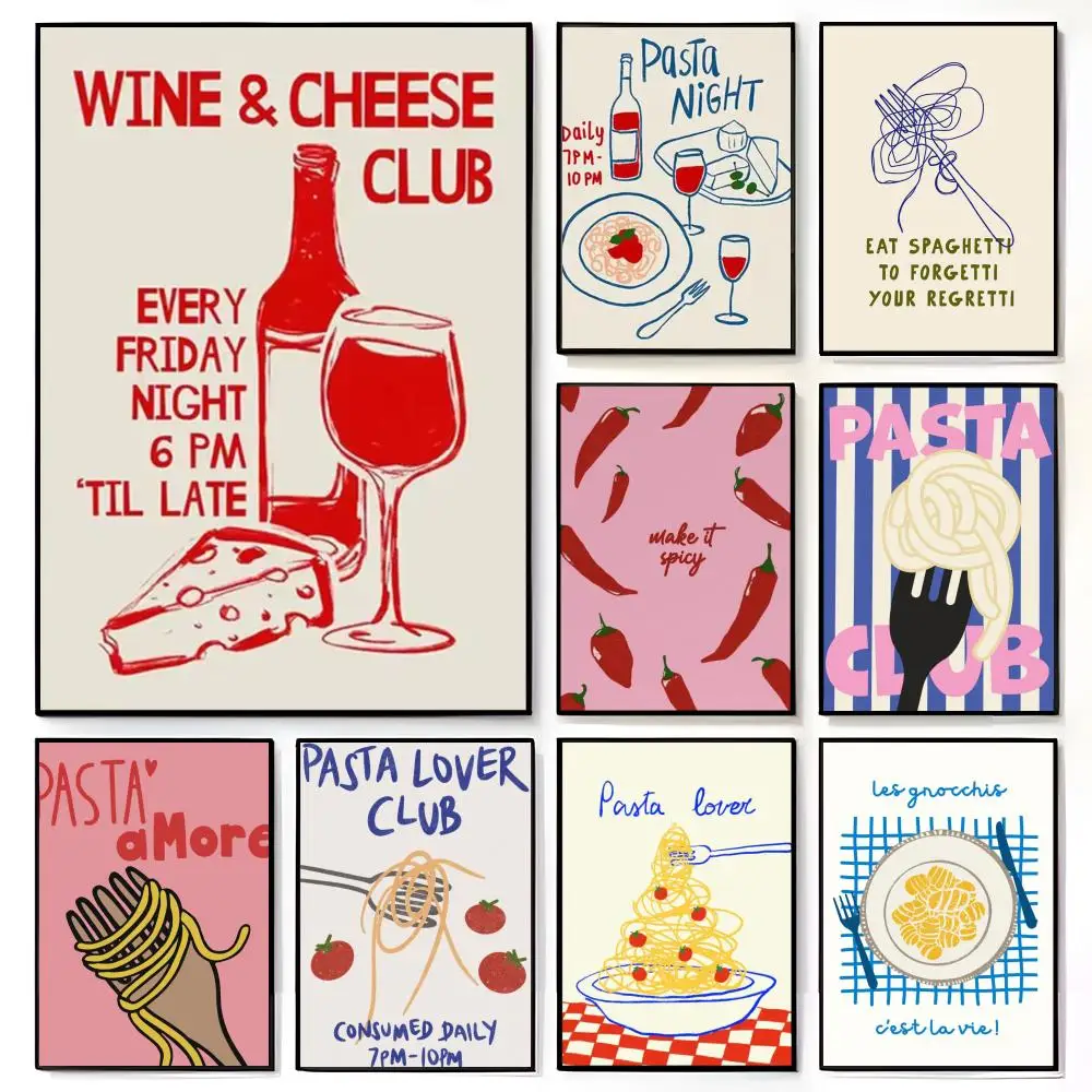 Wine & Cheese Noodles Wall Art Painting Modern Aesthetic Poster American Film Mural Home Childrens Room Wall Decor Print