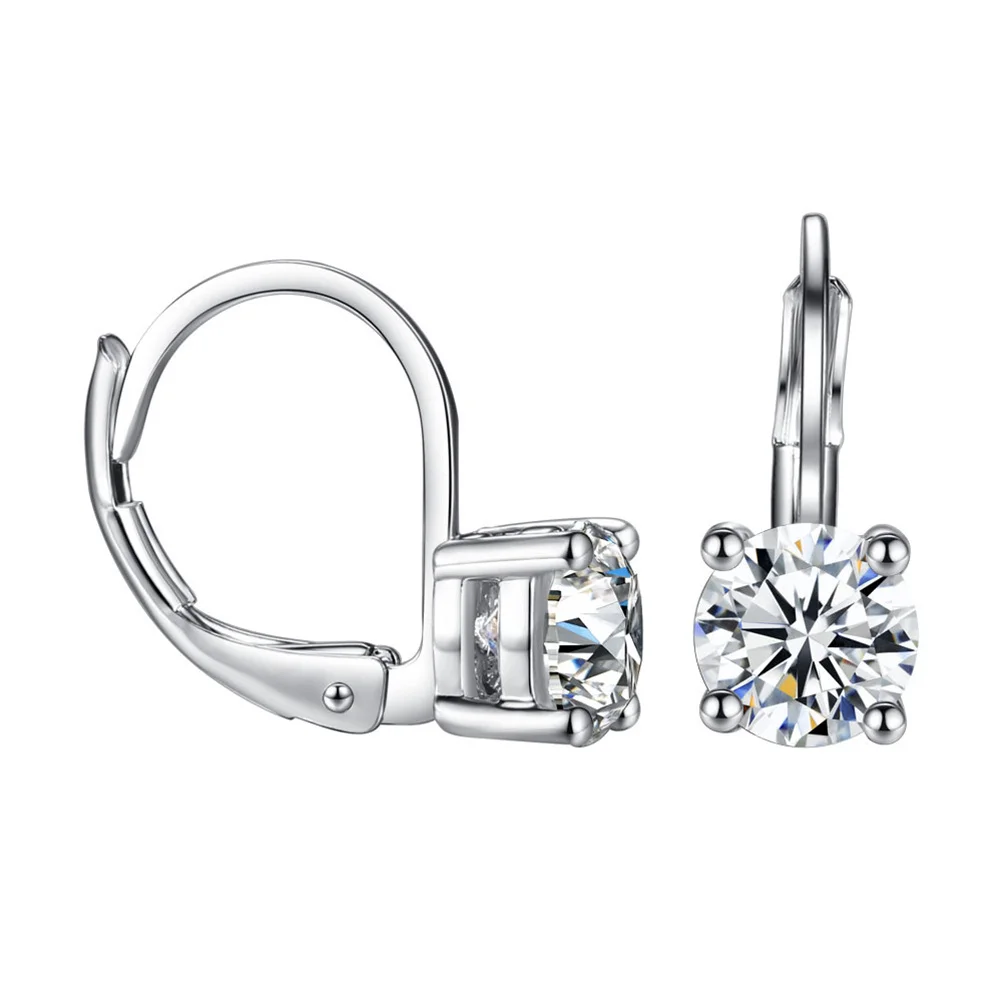 

1Pair Crystal Zirconia Round Earrings Four Claws Transparent Studs Elegant Style for Gifts Party Women Earrings