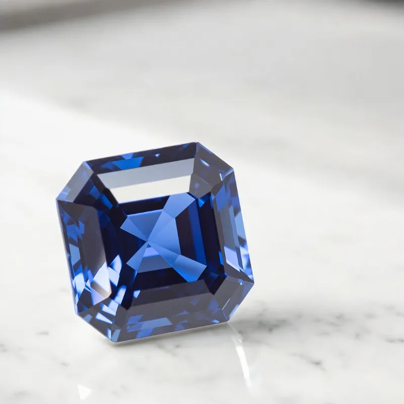 Hochwertiger Labor-Saphir in Asscher-Schliff, Königsblau, für Gehobene Schmuckherstellung von Ringen und Ohrringen, mit Wählbarem Zertifikat – Detail 5