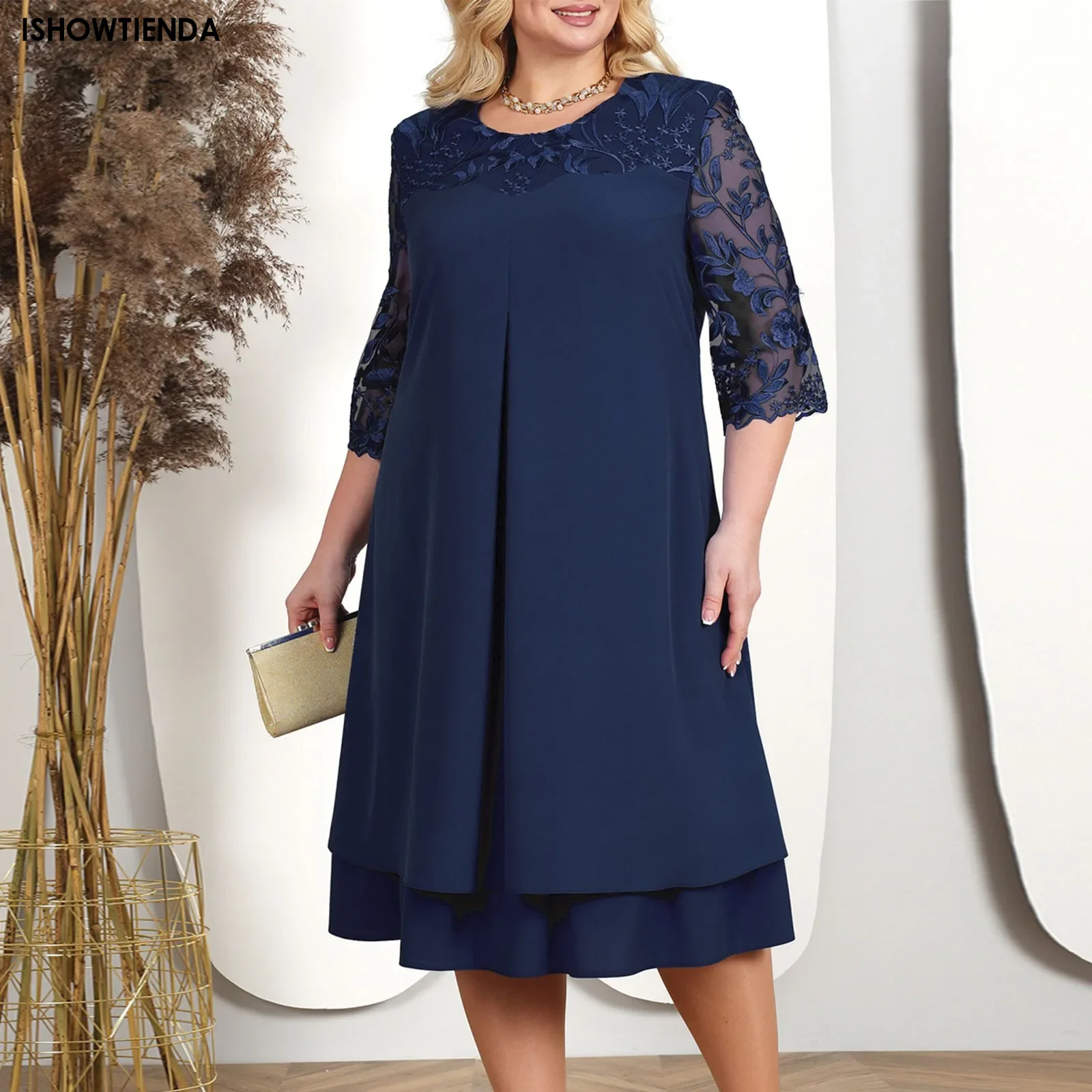 Plus Size Summer Dresses For Women 2024 Embroidery Floral Patchwork Formal Dress Loose Wedding Party Banquet Prom Women Clothing