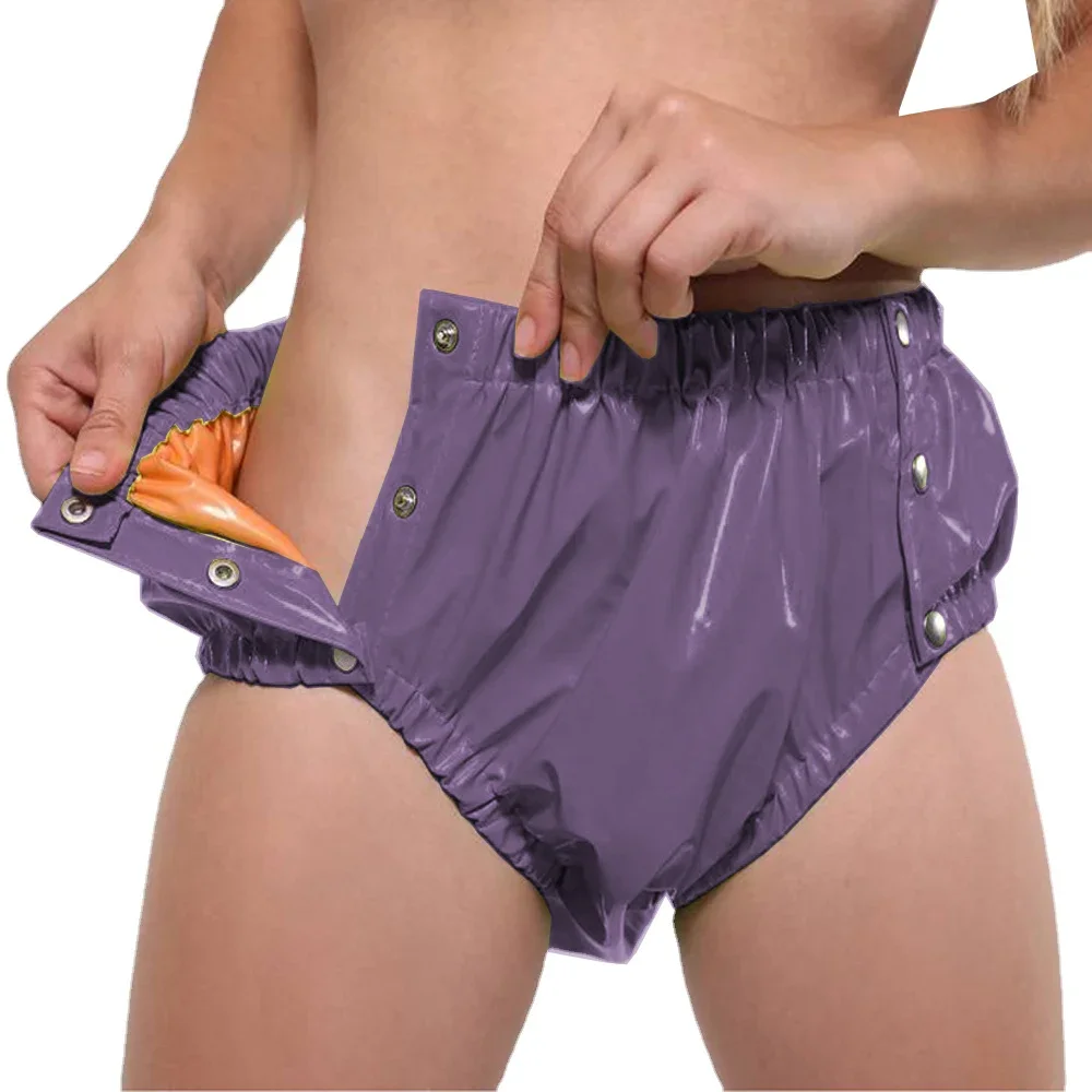 سراويل جلدية لامعة PVC ، لاتكس صناعي ، سراويل داخلية مزدوجة الطبقة ، تأثيري سيسي ، ملابس داخلية صنم ، مثير بزر متابعة ، غريب