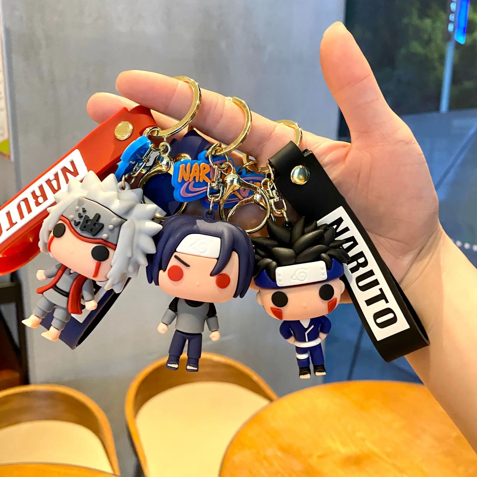 Naruto Anime Figures Naruto Sasuke Kakashi Itachi Jiraiya PVC Keychain Bag Keyring Charm Accessories Kids Toys Birthday Gifts