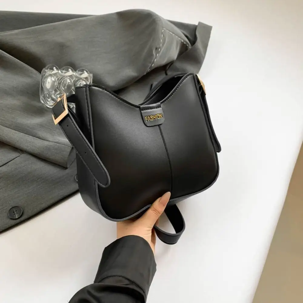 

Trend Soft Crossbody Bag Solid color PU Leather Bucket Bag Elegant Handbag for Women Girls