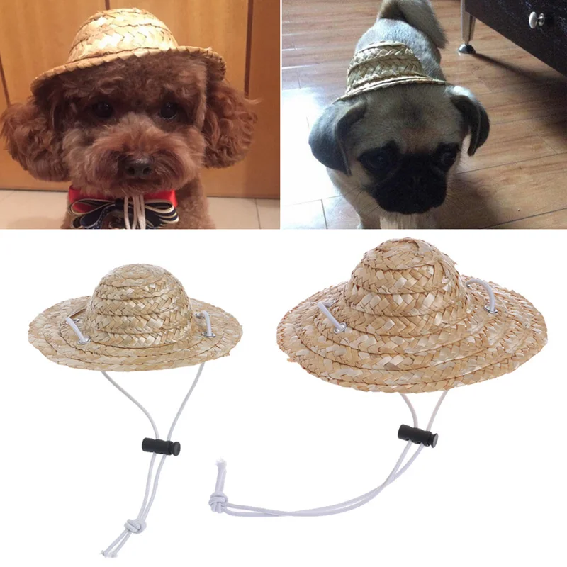 Dog Hat Adjustable Strap All-match Straw Hat S/L Pet Hat Dog Costume Accessories for Puppy Kitten DropShip