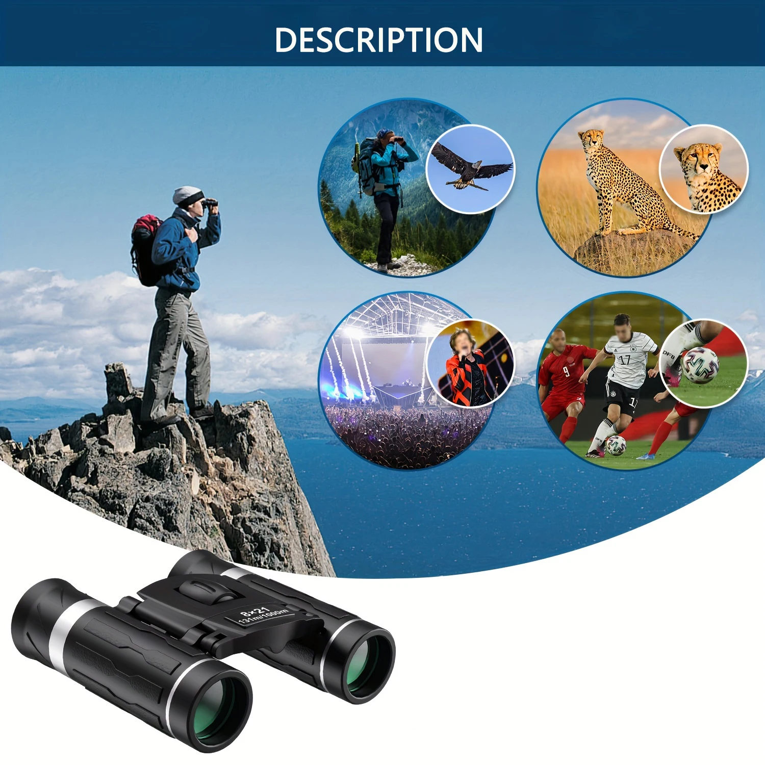 8X21 HD Telescope Binoculars Ipx4 Waterproof Bak4 Prism Fmc Coating Folding Portable For Observing Outdoor Scenery Camping Hunti