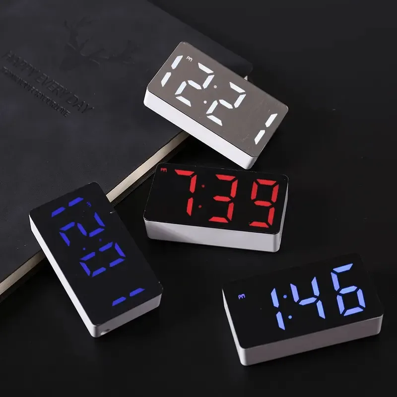 LED Electronic Watch Mirror Alarm Clock - Home Furnishings Smart Small Tools, Desk Digital Bedroom Decoration Table Accessory