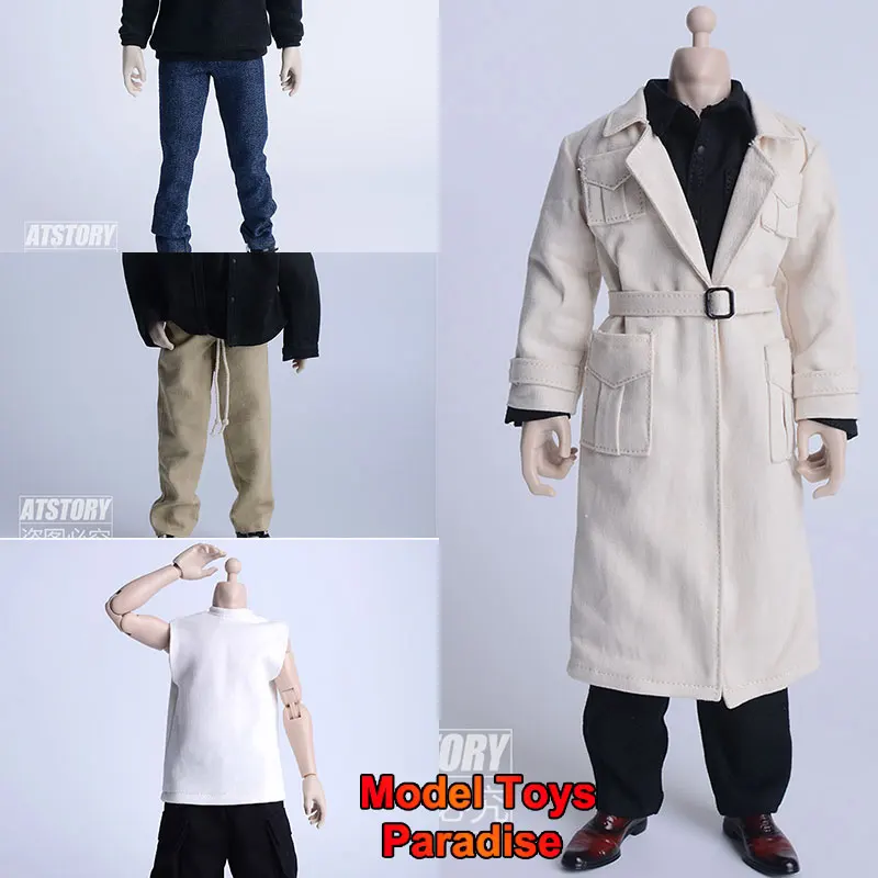 1/6 Men Soldier Casual Long Windbreaker Wide Shoulder Strap Vest Work Pants Straight Leg Pants Fit 12inch Action Figure Body