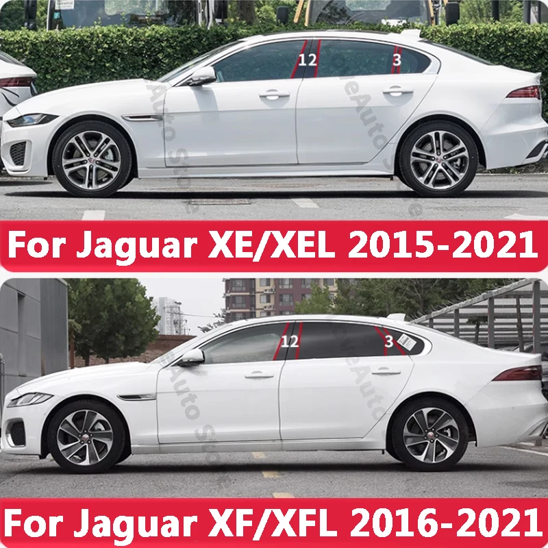 For Jaguar XE XEL XF XFL Car Window Central Column B C Pillar Cover Trim Moudings Sticker Frame Accessories 2015-2021