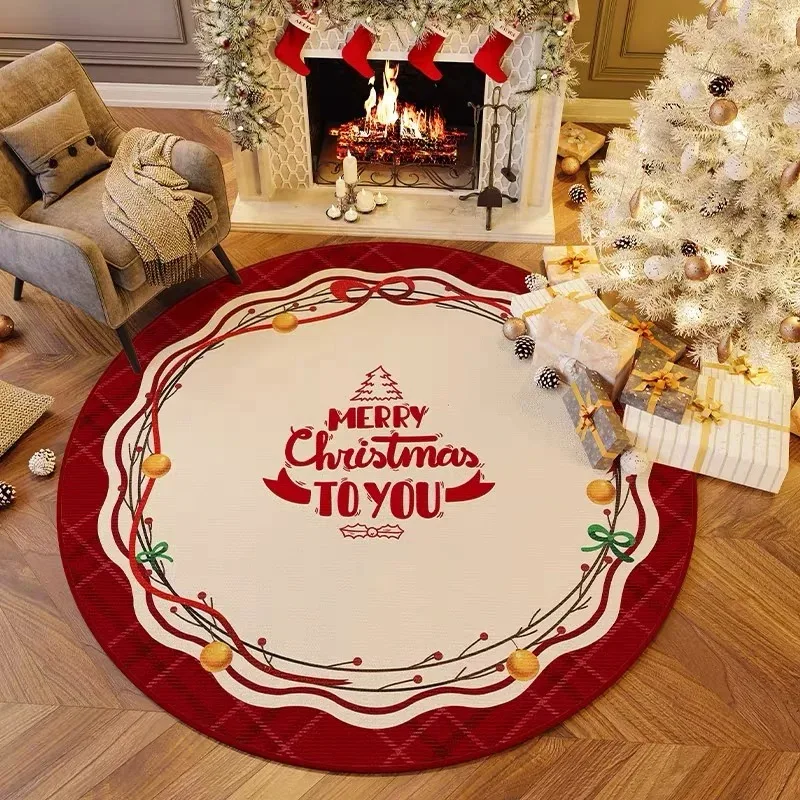 Christmas Theme Door Mat Red White Round Carpet for Bedroom Entrance Three-Dimensional Print Anti-Slip Festival Home Decoration