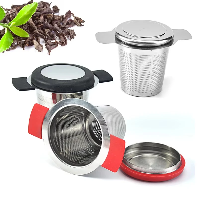 

Stainless Steel Double Handle Tea Infuser Fine Mesh Strainer with Lid Teapot Tea Leaf Coffee Diffuser Filter Kitchen Accessories