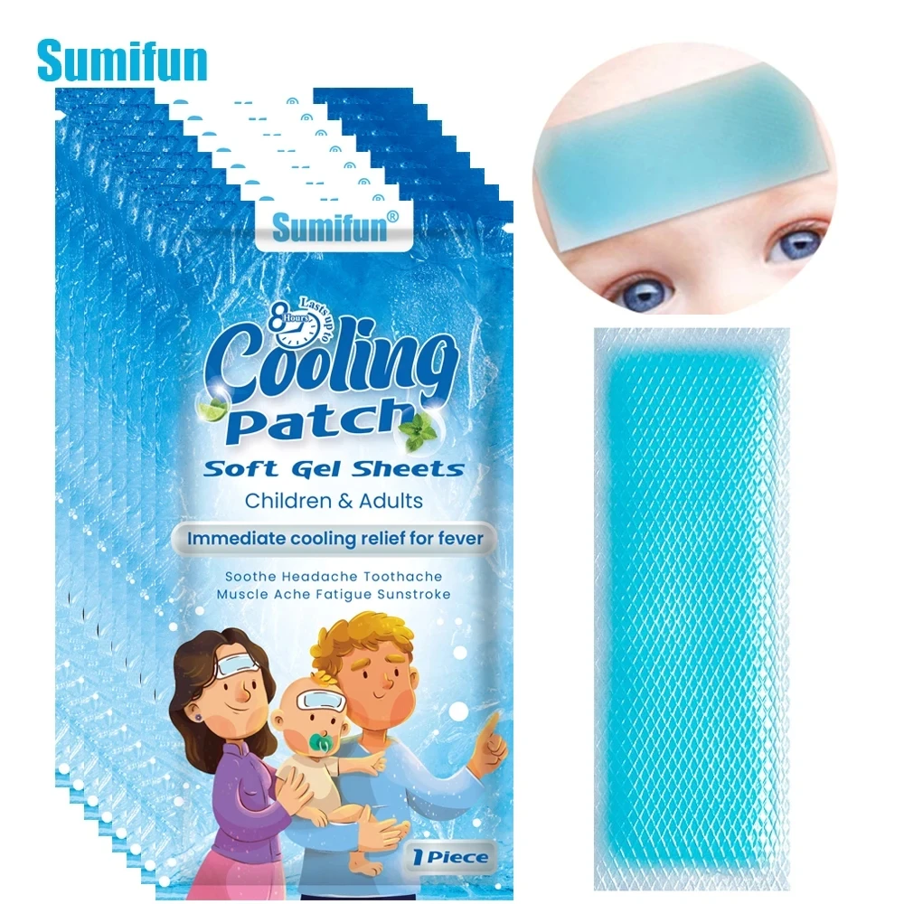 1-50Pcs Sumifun Cooling Patch Fever Down Plaster Ice Gel Fever Migraine Headache Stickers Lower Temperature Polymer Hydrogel