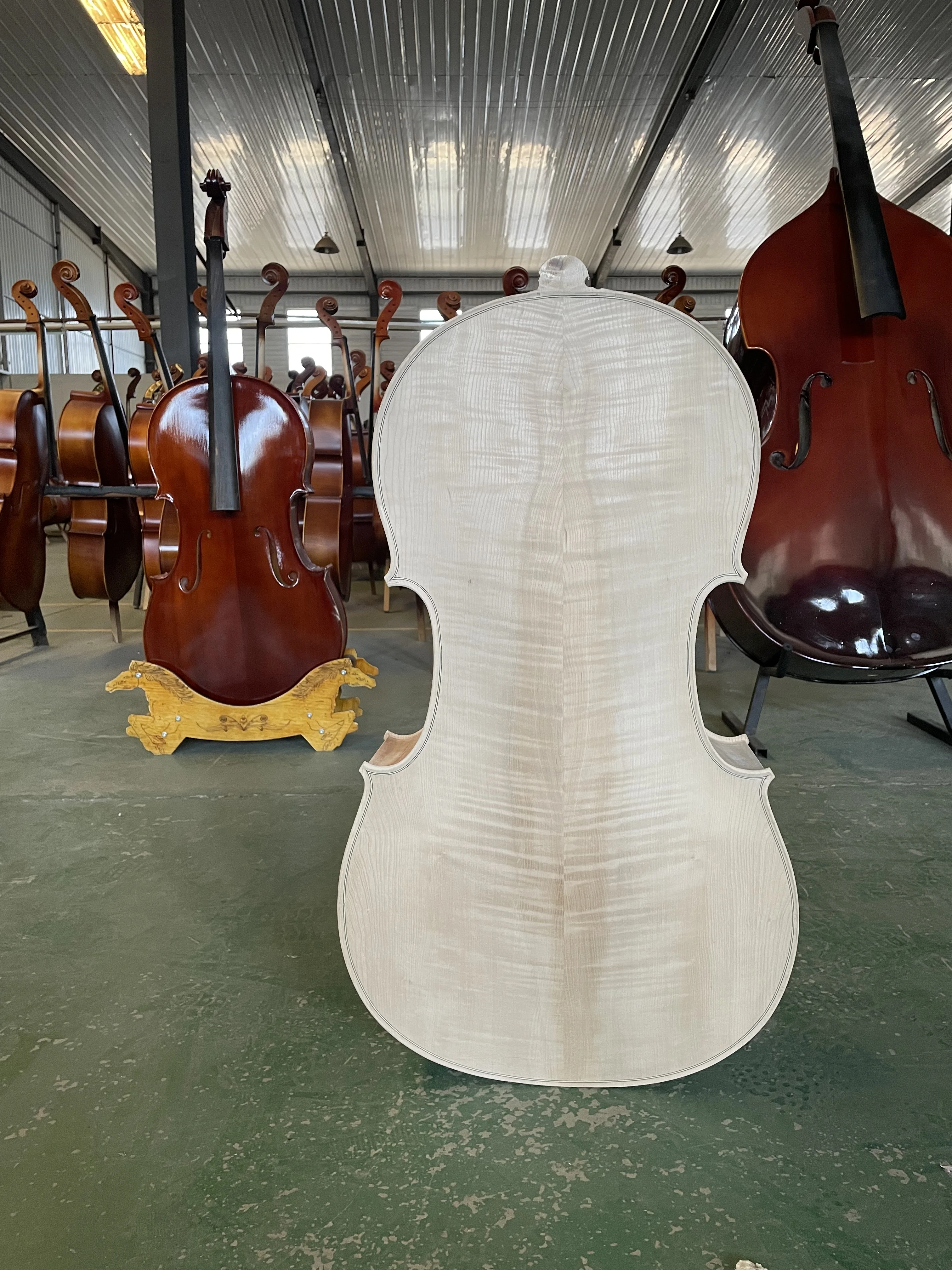 Solid spruce top flame maple back, 100% handmade, unfinished cello body and neck, high quality, white cello, 4/4