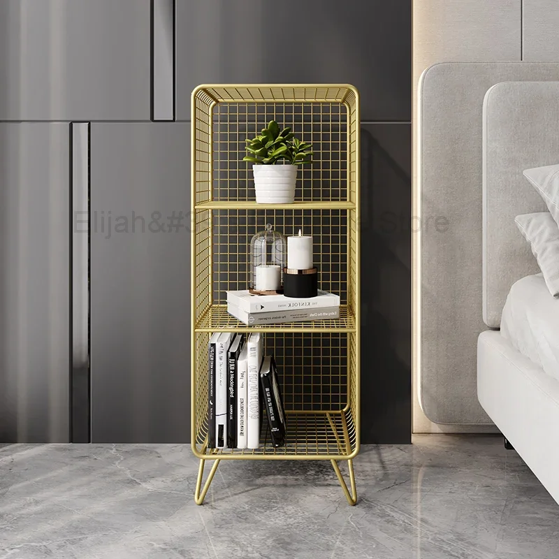 

European light luxury gold bedside table small wind storage cabinet bedroom household simple bookcase storage shelf storage