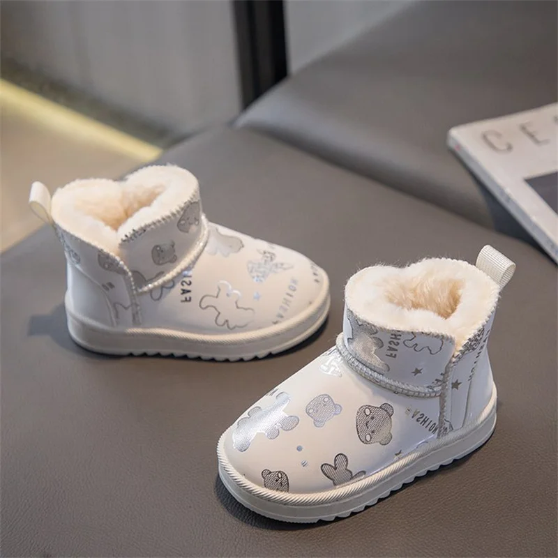 New 2023 Baby Girl Shoes Winter Kids Snow Boots Plus Velvet Thickening Waterproof Non-slip Ankle Boots