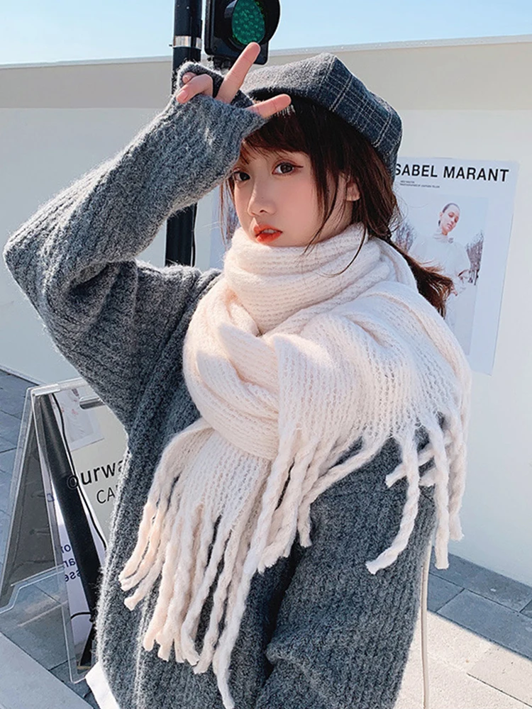 Fashion Winter Solid Color Long Scarf Women Men Preppy Scarves Warm Pashmina Tassel Mujer Female Hijab Bufanda Thick Wrap Shawl