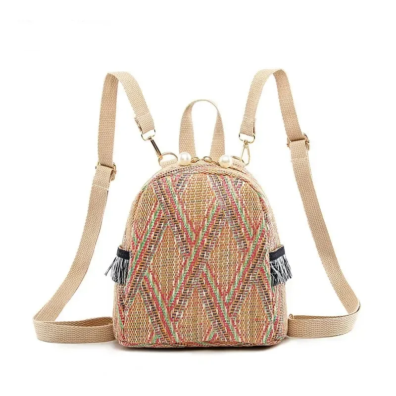 Summer New Knitted Breathable Small Backpack 2021 Fashion Grass Knitted Mini Backpack Tourism Leisure Shopping Bag