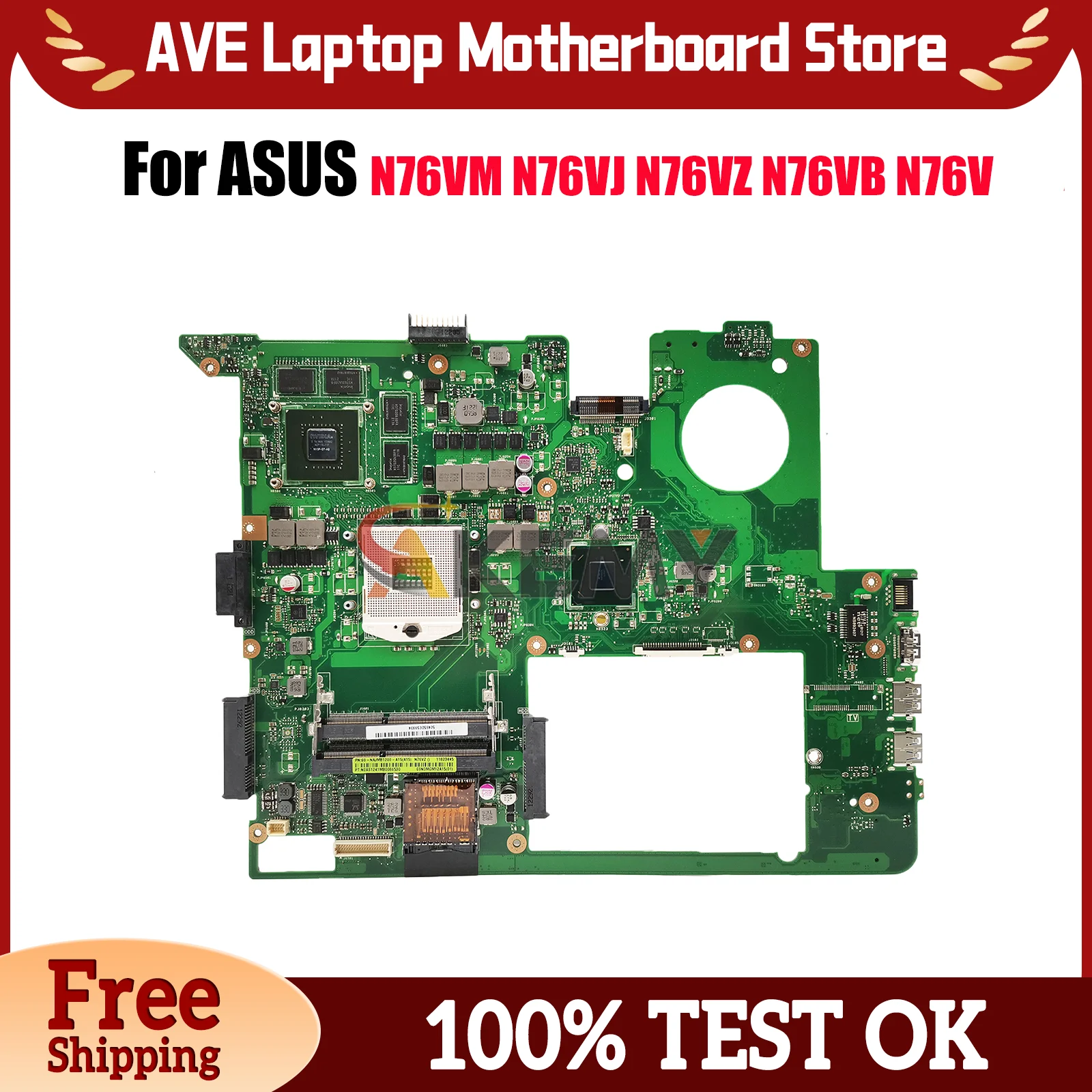 

N76VJ Laptop Motherboard For ASUS Vivobook N76VZ N76V N76VJ N76VB N76VM N76VV Notebook Mainboard 100% tests OK fast shipping stk
