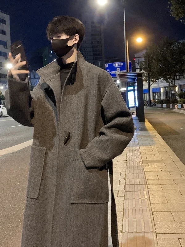 

Men's Woolen Coat Mid-Length Thiened Loose Fit Autumn Winter Faionable Windbreaker Korean Sle High-End Feeling