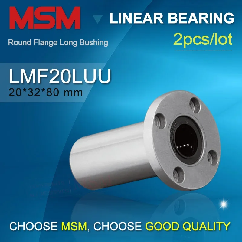 2pcs LMF20LUU Round Flange Linear Bearing Double Wide Long Type dr20 D32 L80 Sliding Bushing 20mm Shaft Guide SMF20GWUU/LHFRW20