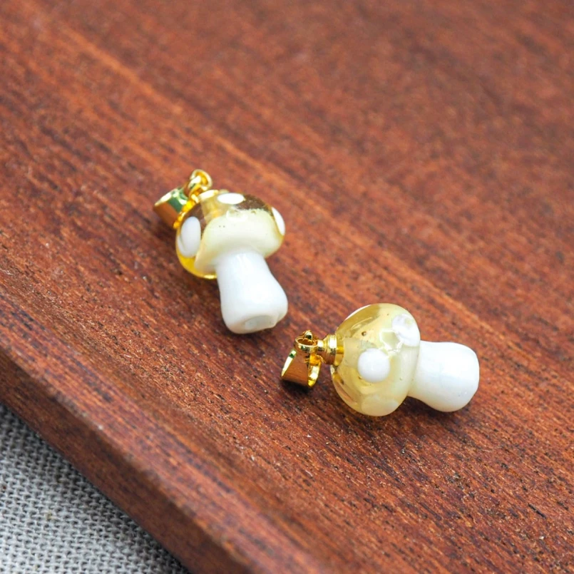 

2Pcs Plant Mushroom Charms Glass Colored Glaze Gold Color Yellow Approx 9.5x20.7mm Jewelry Special Gift For Women