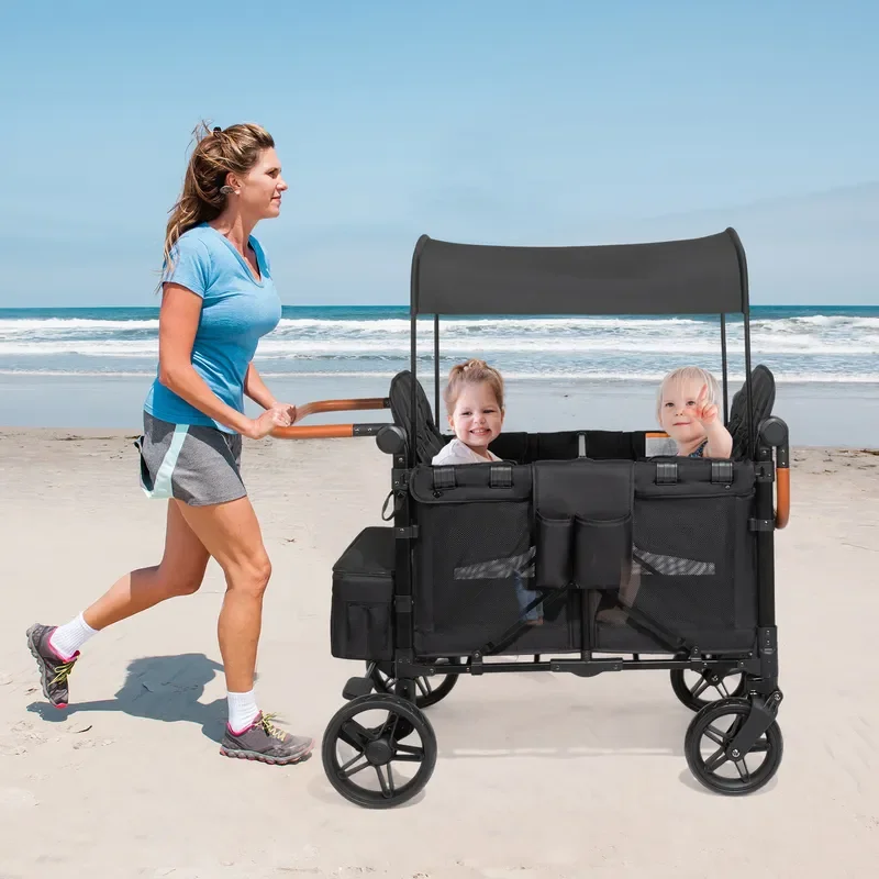 Quadruplet Stroller 4 Seat Baby Carriage Sit and Lie Down Multi Child Pushchair for Outing Walking Four Kids Camper