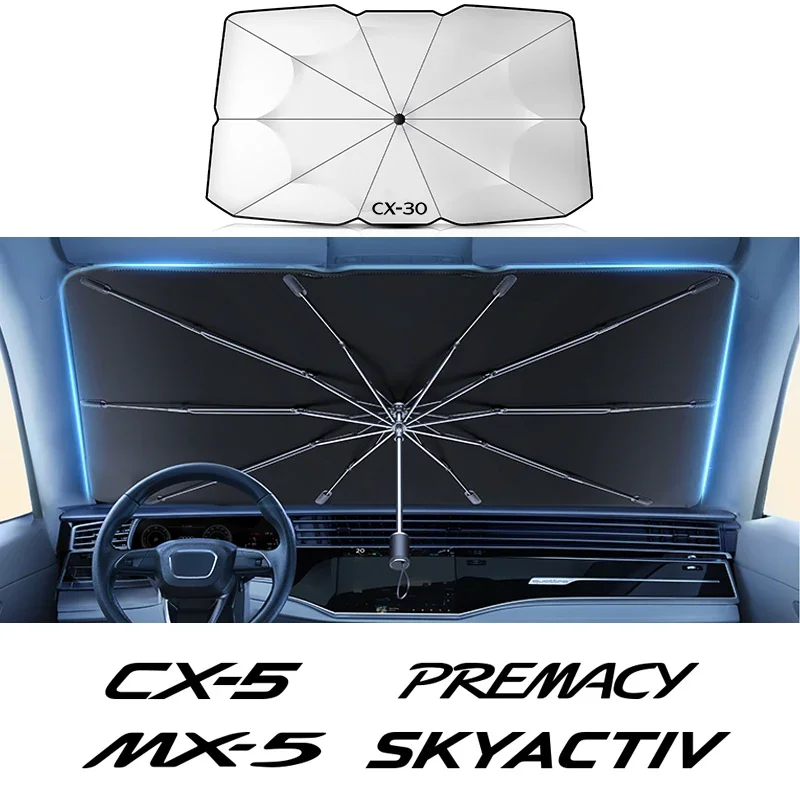 

For Mazda MX-5 CX-5 CX-8 CX-9 CX-30 Axela BT-50 Biante Demio Skyactiv Car Windshield Sun Shade Blocks, UV Ray Reflector Umbrella