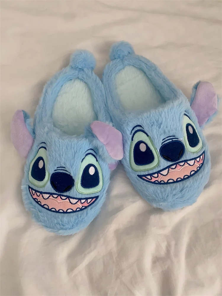 Disney Stitch Cute cartoon home indoor non-slip floor cotton slippers winter warm plush slippers couple slippers