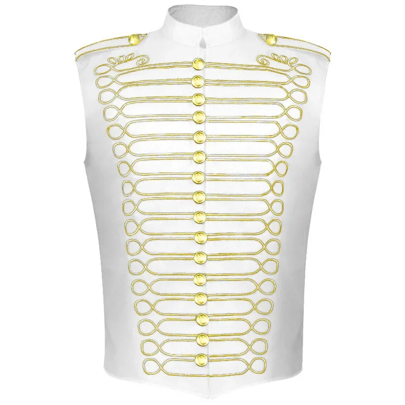 Adult Men's Gold Embroidery Jacket Medieval Retro Blazers Gothic Steampunk Vintage Parade Vest Marching Band My Chemical Romance