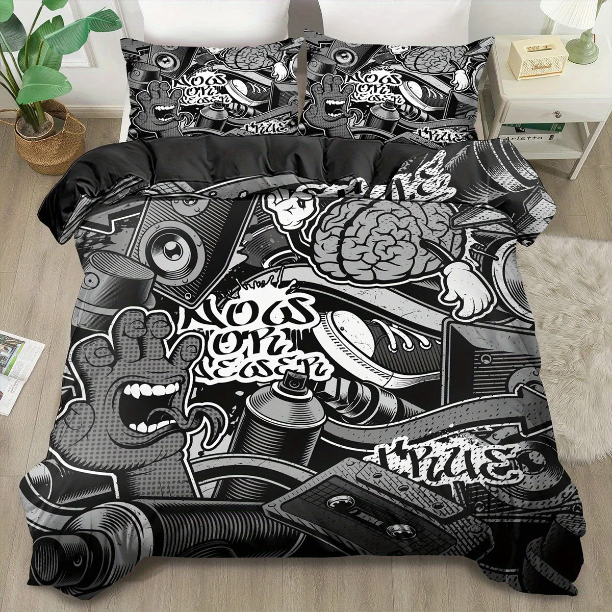 Trendy Graffiti Print Quilt Cover Set King Queen Size Bedding Style Quilt Decoration for Bedroom Guest Room Birthday Gift