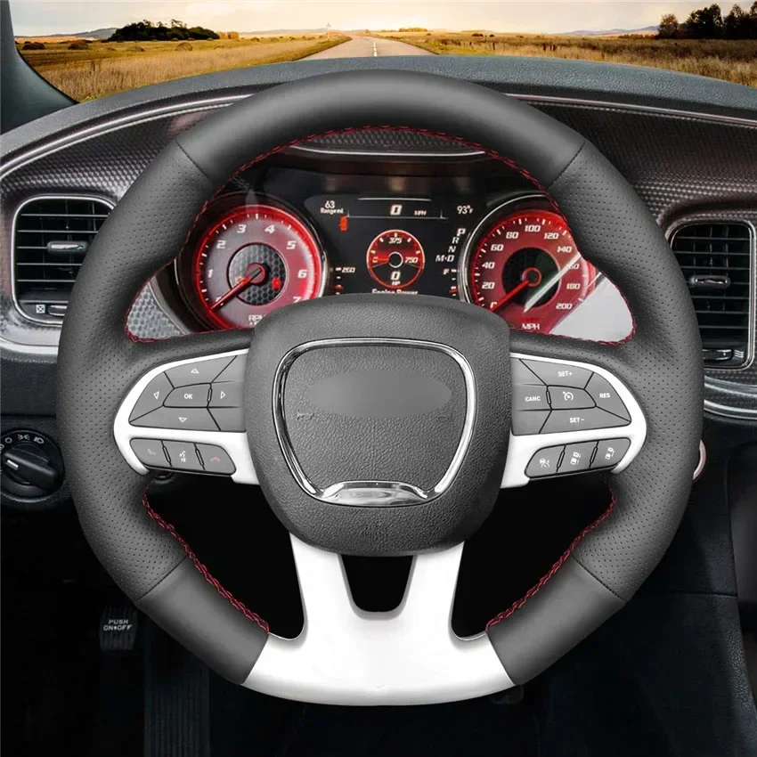 Black Artificial Leather No-slip Car Steering Wheel Cover for Dodge Challenger SRT Charger SRT 2015-2021 Durango SRT 2018-2021