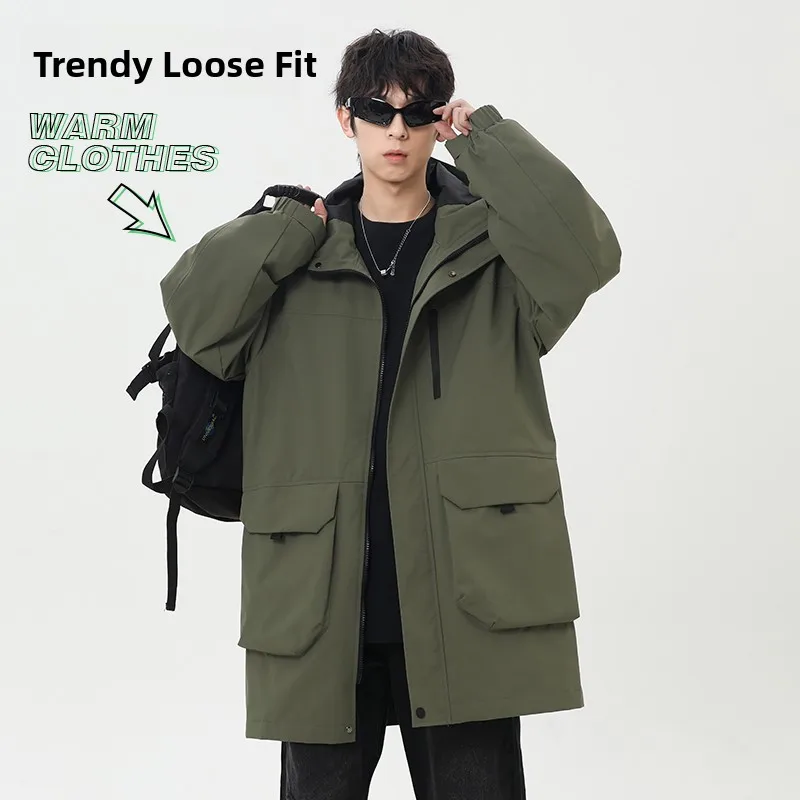 

American Sle Loose Men's Jaet with Hood Multi-ket Casual Warmth Autumn Winter Faion Brand Windproof Leisure Top