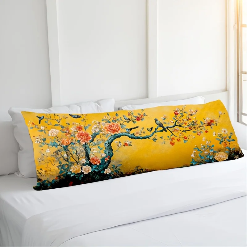 1pc Vintage Tree of Life Print Long Waist Pillowcase, Double-sided Design, Zipper Closure, Hand Wash Only, Polyester Decorative