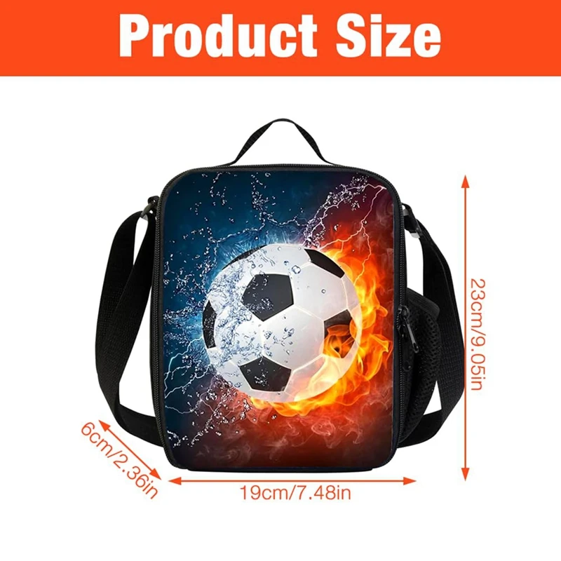 Football Lunch Box Bag Boys Girls,Reusable Cooler Warm Lunch Tote With Bottle Holder, For School Camping Travel Picnic