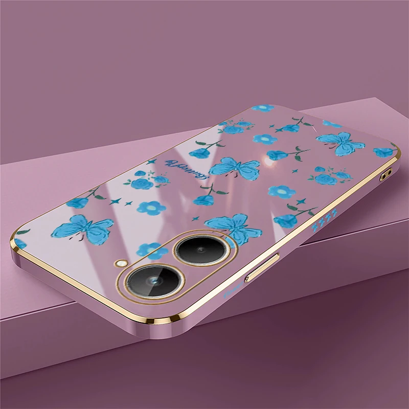 Flower Butterfly Print Phone Case For OPPO Realme 12 Pro Plus 10 9i 4G 12 5G 11 9 Pro Plating Silicone Soft Shockproof Cover