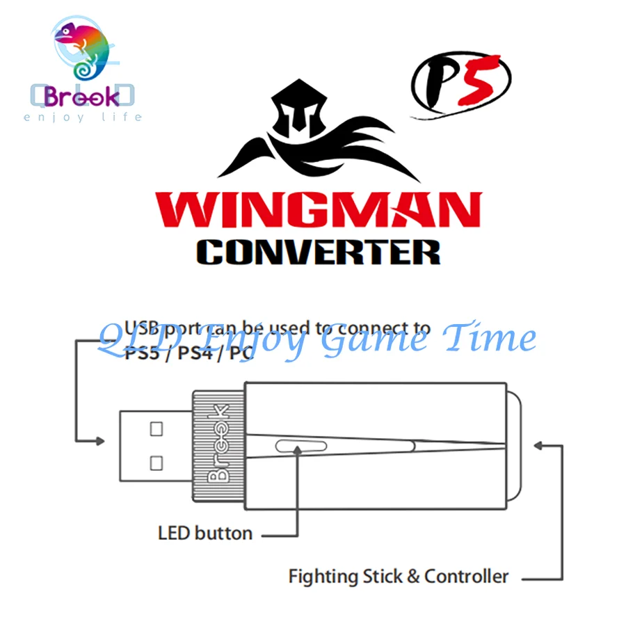 Brook Wingman PS5 USB Adapter, Wired/Wireless Fighting Stick Controller Convertor for PS5/PS4/PC (X-Input)