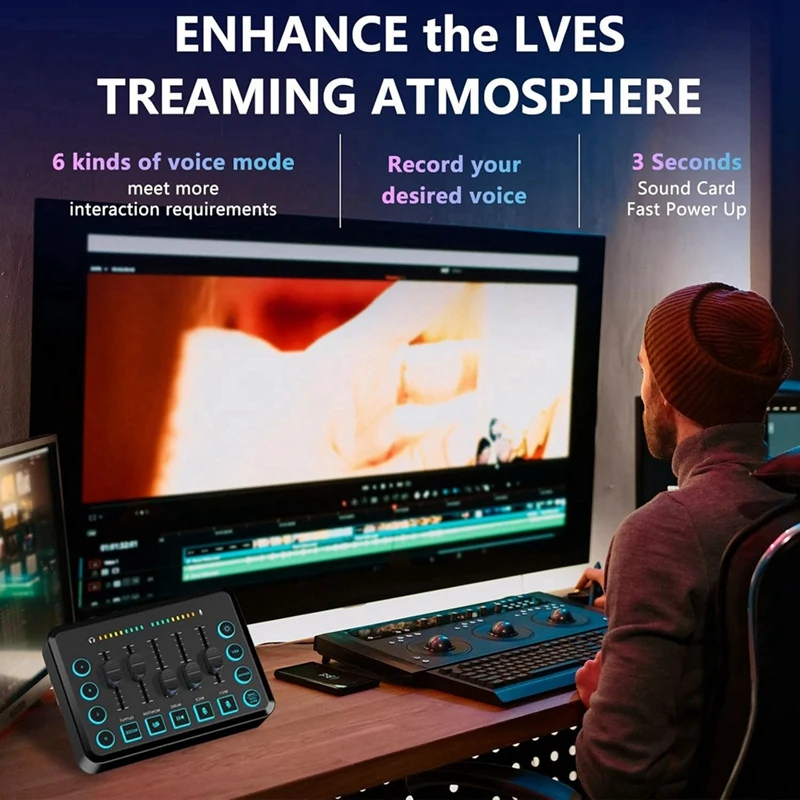 Mixer audio da gioco, mixer per PC RGB in streaming con interfaccia microfono XLR, fader volume, alimentazione phantom 48 V per podcast