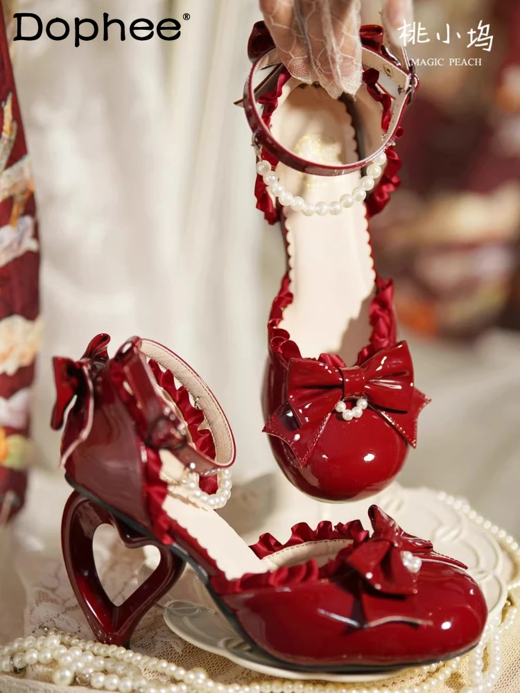 

Original Love Heel Lolita Red Princess High Heels Sweet Girls Mary Jane Pumps Ladies Shoes Womens Elegant Wedding High Heels