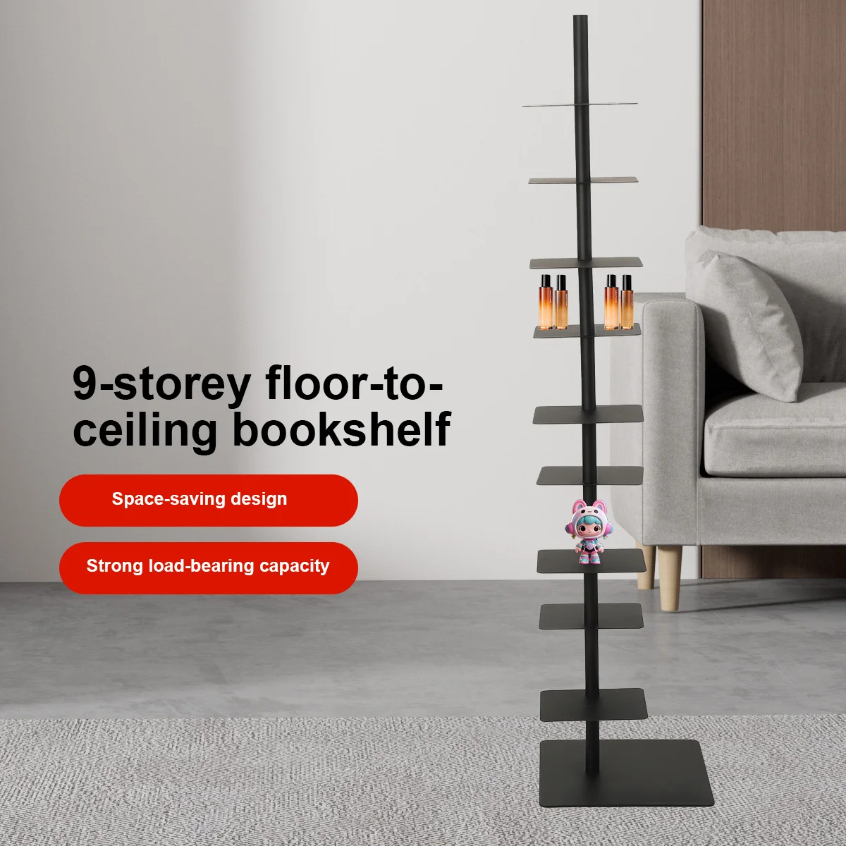 Vertikales Aufbewahrungsregal 9-stufiges Eckleiterregal Minimalistischer Bücherturm für Bücher, Pflanzen, Fotos im Wohnzimmer & Schlafzimmer