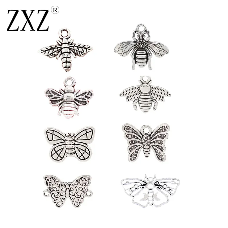 

50pcs Antique Silver Bee/Butterfly Insects Charms Pendants for DIY Bracelet Earring Jewelry Making Findings